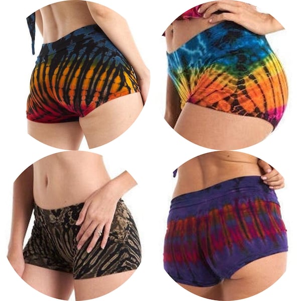 Tie-dye shorts, spandex shorts, festivalshorts, yogashorts, buitshorts, one size, festivalkleding dames