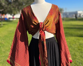 Indy Bell Sleeve Wrap Top - Brown