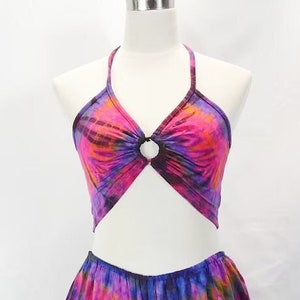 Top halter tie-dye, mezcla de rayón y spandex, bralette para festivales