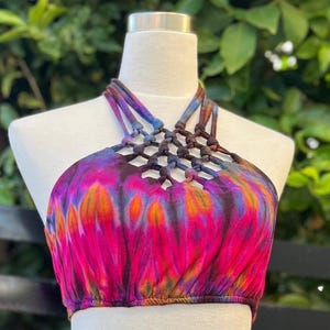 Tie dye bralette halter top, spandex halter crop top, festival top, hippie clothing, yoga top, ONE SIZE, black rainbow