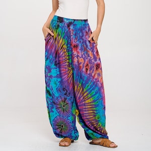 tie dye rayon thai pant, harem pant, hippie pant, tiedye pant, balloon pant