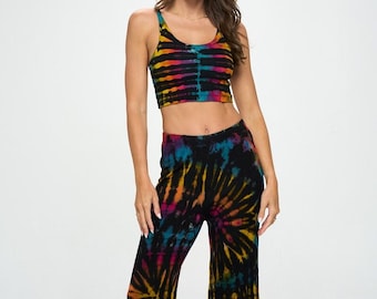 Conjunto a juego de top corto con efecto tie dye y pantalón ancho