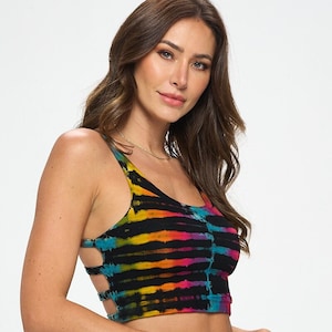 Tie dye crop top, festival top, spandex top,  hippie clothing, free size