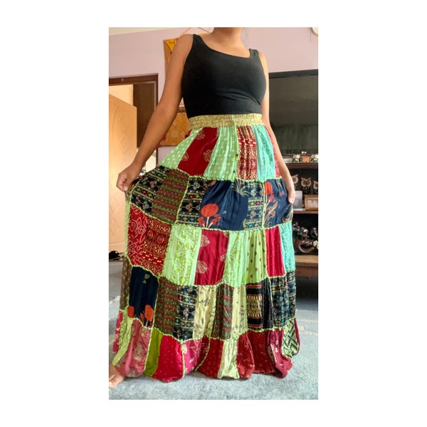 Handmade patchworks long skirt, hippie skirt, boho skirt, free  spirit fabric