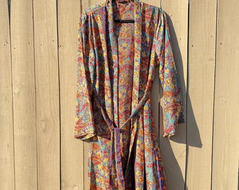 Mix kleuren extra zachte zijden badjas kimono, boho-jas, zijden lang jasje, zijden jas, zijden kimono, vrije maat