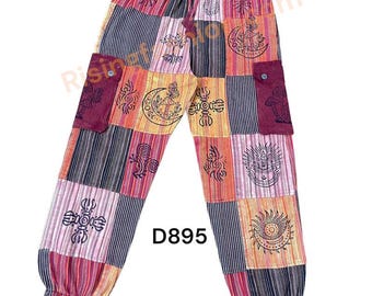 Katoenen patchworkbroek: uniseks hippiestijl