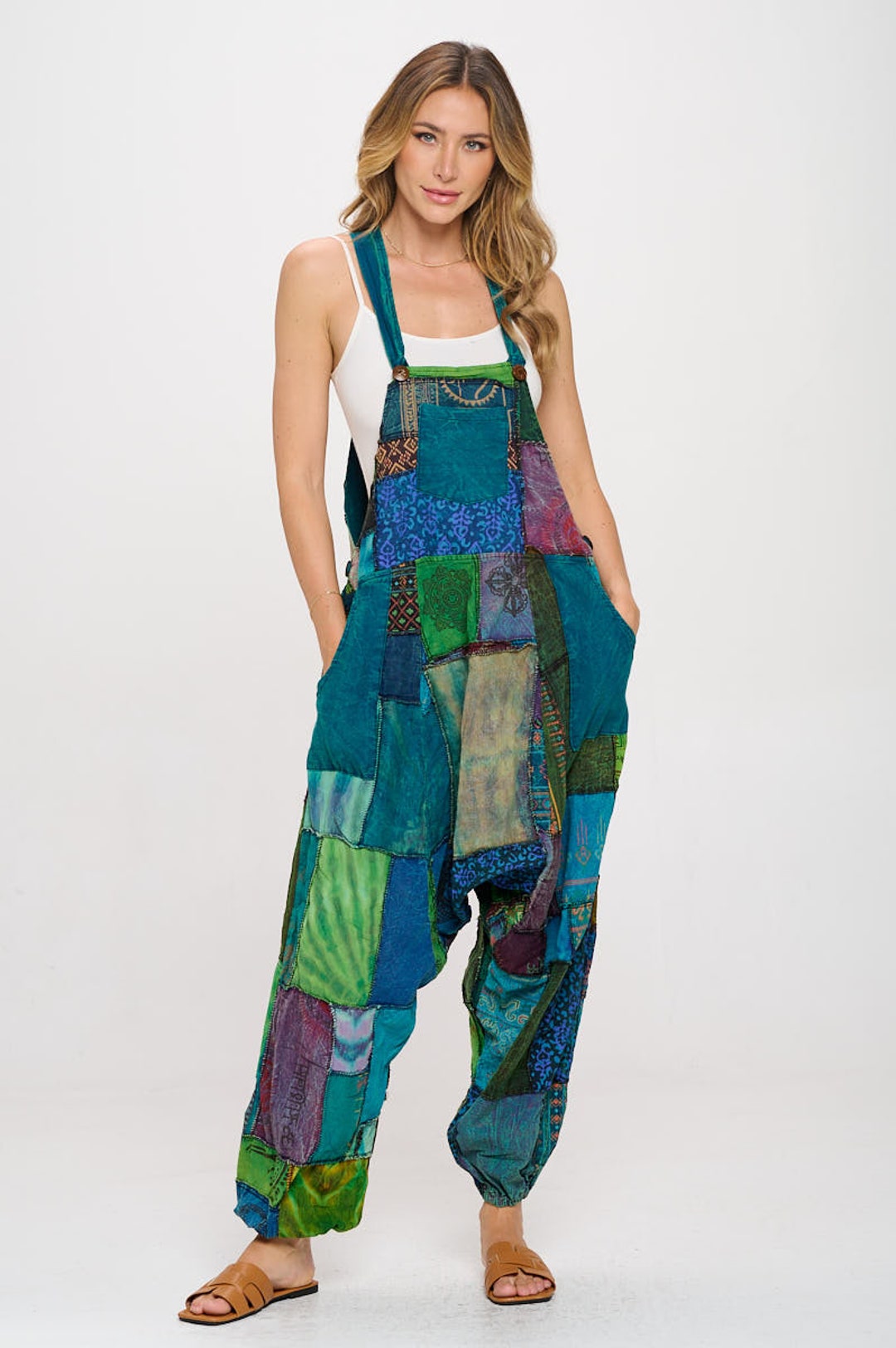 Cotton Patchwork Harem Overalls, Boho Hippie Style - Etsy