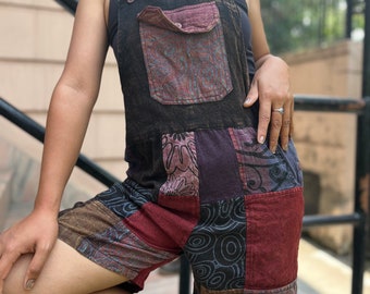 Cotton Patchwork Short Overalls: Nepal Romper