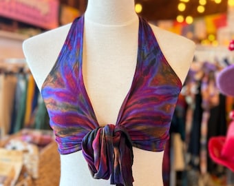 Shakti tie-dye haltertop, spandex bralette, festivalhippiekleding
