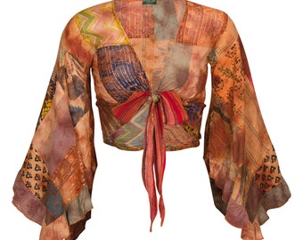 Zabierz mnie z powrotem do lat 90. Top patchworkowy, Top krótki, Top festiwalowy, Top tie dye, Top z rękawami dzwonkowymi, Top boho, Top freespirit, Top hippie