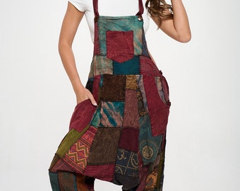 Cotton patchwork unisex harem overalls, free spirit cloths, boho cloths, hippie cloths, tie dye overall
