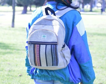 Hemp Backpack, Nepali Fairtrade Bag, Unisex Travel School Bag