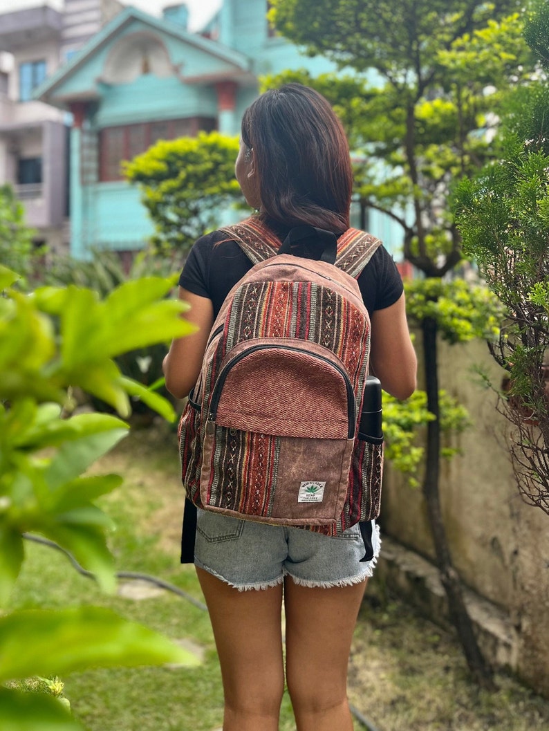 Large stone washed hemp and cotton backpack, hemp purse, nepali handmade bags, hippie bags, free spirit bags, traveling bags, fair-trade bag zdjęcie 1