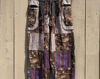 Handmade Cotton Patchwork Pants: Unisex Hippie Style