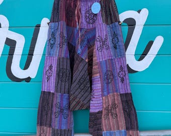 Katoenen patchwork harembroek: boho-stijl met laag kruis