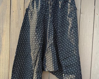 Katoenen patchwork harembroek: boho-stijl met laag kruis