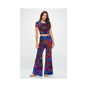 Tie dye bell bottom pant and top matching set