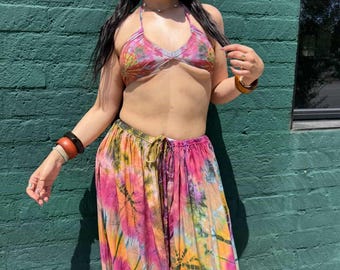 Tie dye adjustable pant  and halter top matching set S,M,L,XL,XXL,XXL