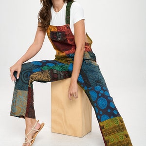 Cotton patchwork straightleg overalls, free spirit cloths, boho cloths, hippie cloths, Overalls, Jumpsuits