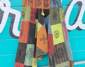 Cotton Patchwork Harem Pants: Low Crotch Boho Style