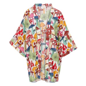 Mushroom kimono jacket, one size fit all, size XS/S/M/L/XL, boho style, hippie clothes, free spirit fabrics