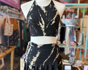 Tie Dye Halter Top & Skirt Set: Spandex Yoga Rave Outfit