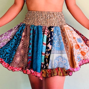 silk patchworks mini skirt, hippie skirt, boho skirt, free  spirit fabric