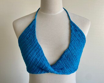 Cotton crochet top, handmade by women in nepal, blue crochet top, crochet bralette, bikini top, Organic cotton crochet