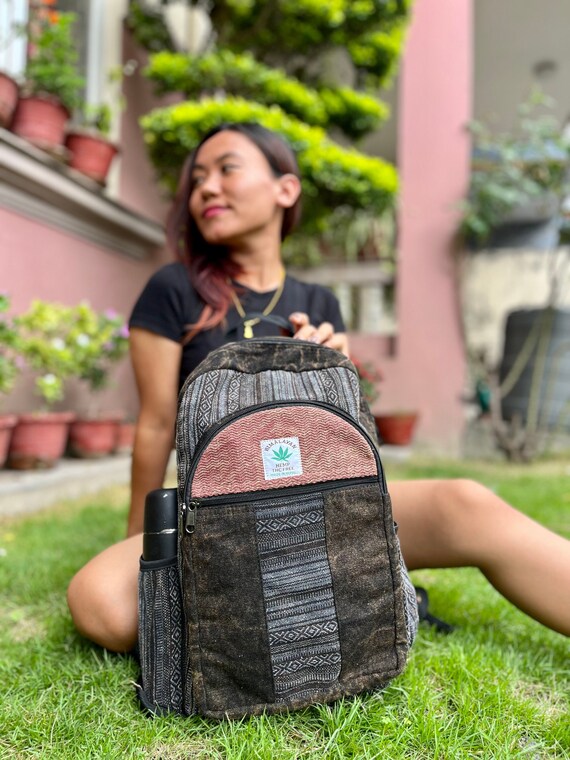 Large Stone Washed Hemp and Cotton Backpack, Hemp Purse  display picture 2