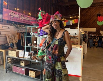 100% Cotton Mushroom Print Jumpsuit, Boho Hippie Style