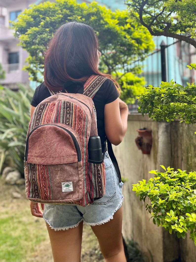 Large stone washed hemp and cotton backpack, hemp purse, nepali handmade bags, hippie bags, free spirit bags, traveling bags, fair-trade bag zdjęcie 8