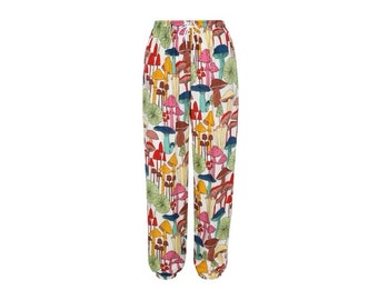 Mushroom Print Cotton Pants - Boho Hippie Clothing