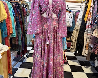 silk matching top and skirt