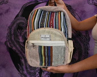 Small Hemp Backpack: Nepali Handmade Hippie Bag (13")