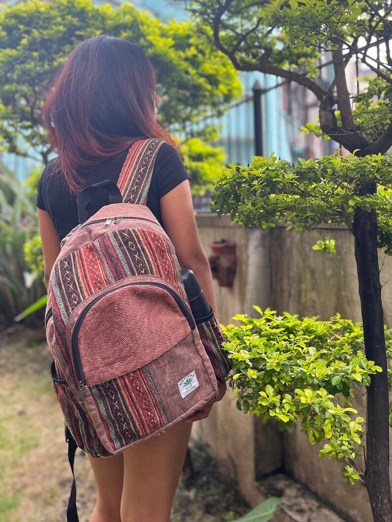 Large stone washed hemp and cotton backpack, hemp purse, nepali handmade bags, hippie bags, free spirit bags, traveling bags, fair-trade bag zdjęcie 2