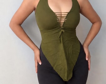 spandex gevlochten top met veters, spandex en rayon spandex, boho top, festivaltop