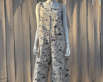 100% katoenen jumpsuit met paddenstoelenprint, boho-hippiestijl