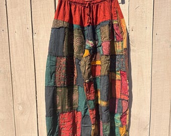 Pantalones bombachos de algodón patchwork, estilo hippie unisex