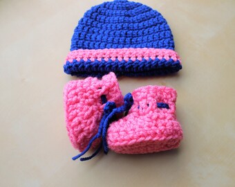 Simply Adorable U Handmade Girl Pink and Blue Crochet Baby Hat Set, Handmade Baby Set, Baby Shower Gift, Baby Accessories, Baby Gift Set