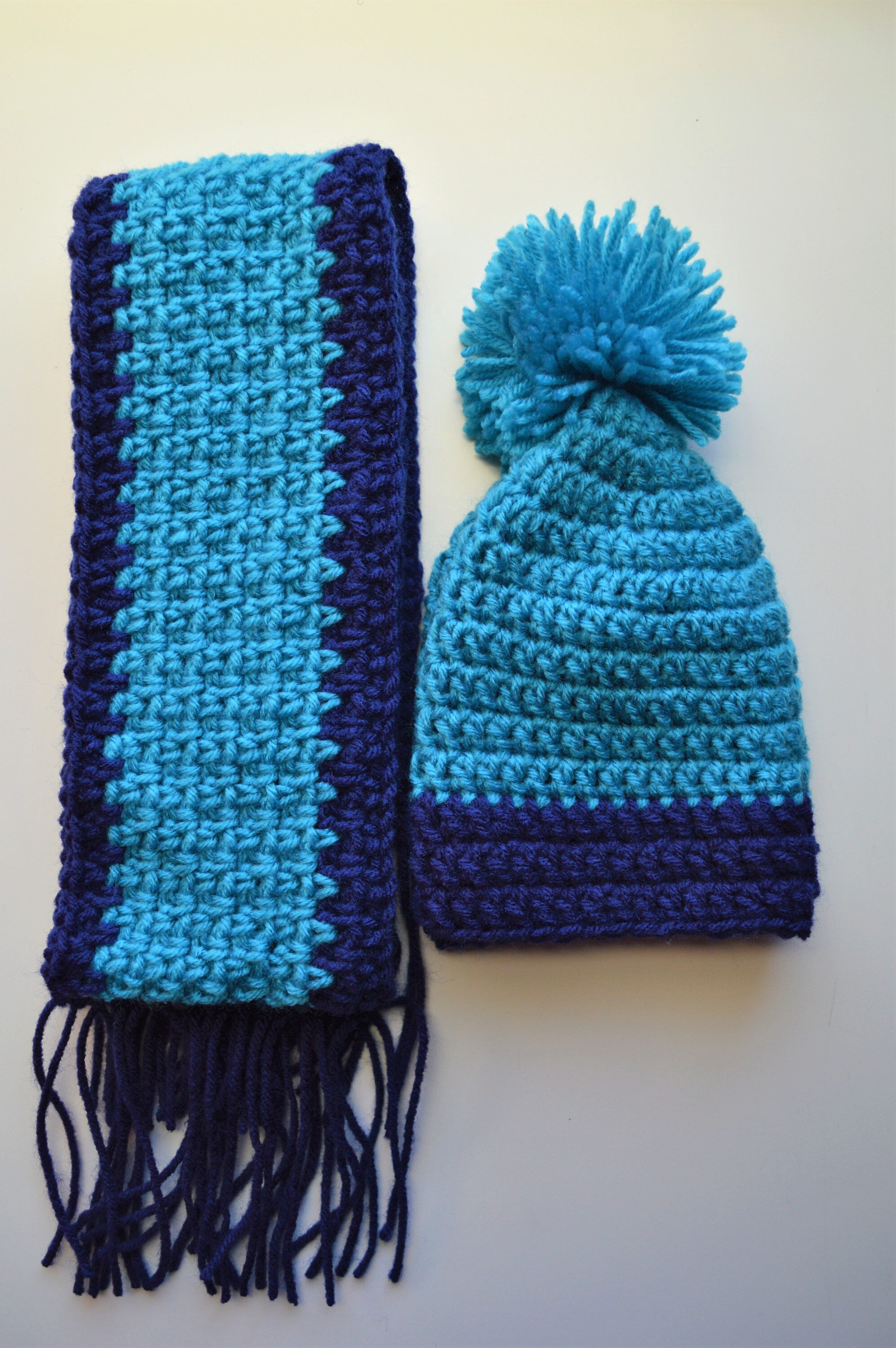 Winter hat and scarf set handmade crochet by me gray turquoise sea foam green303 Mermaid Hat, Mitten, & Scarf Set – Fin Fun Mermaid main image 3