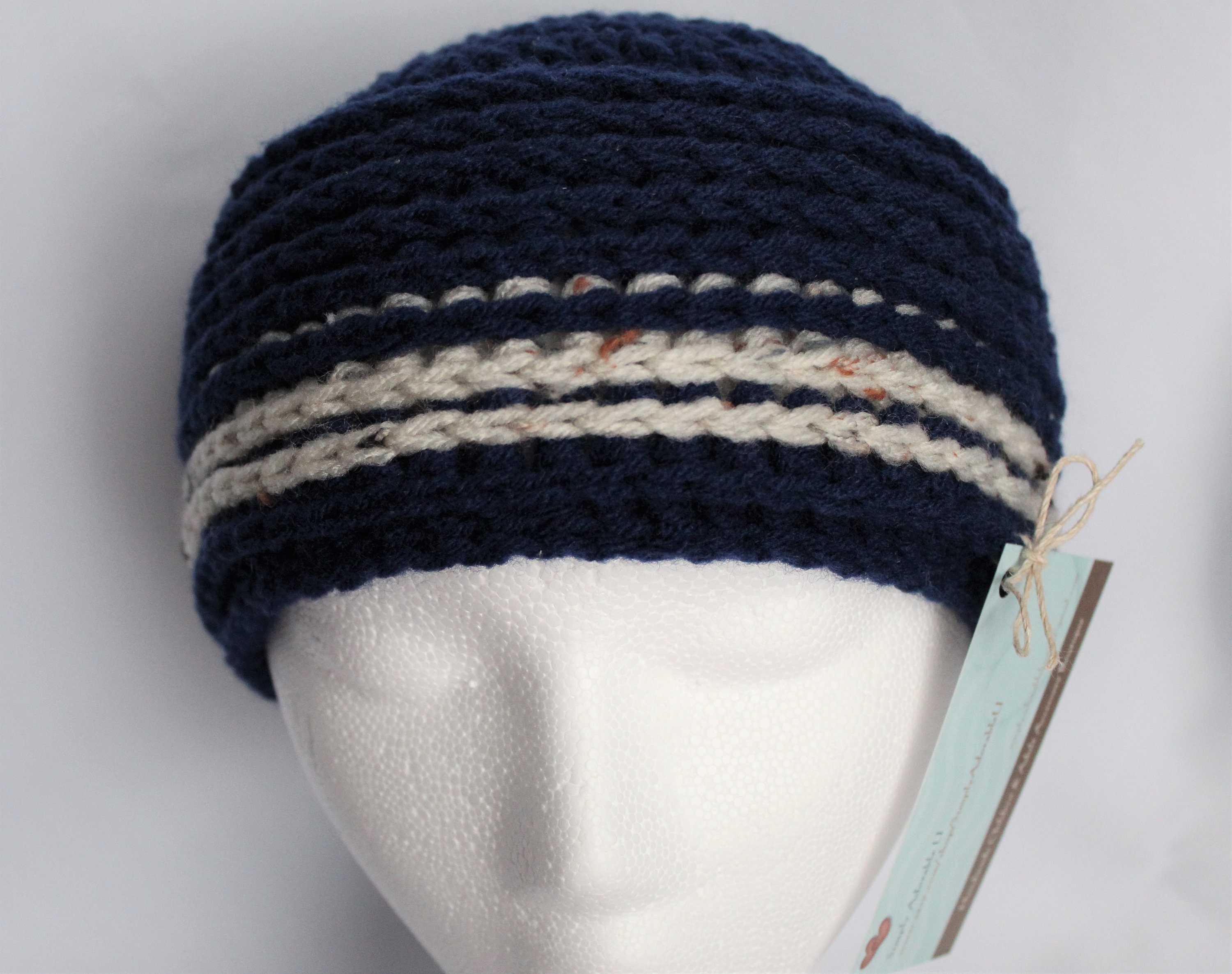 Handmade Navy Blue Crochet Beanie: Adult Winter Hat - Etsy display picture 3