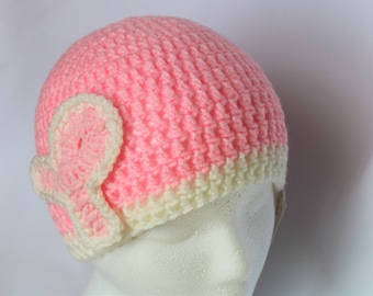 Hand Crocheted Pink Cancer Awareness Beanie: Chemo Hat