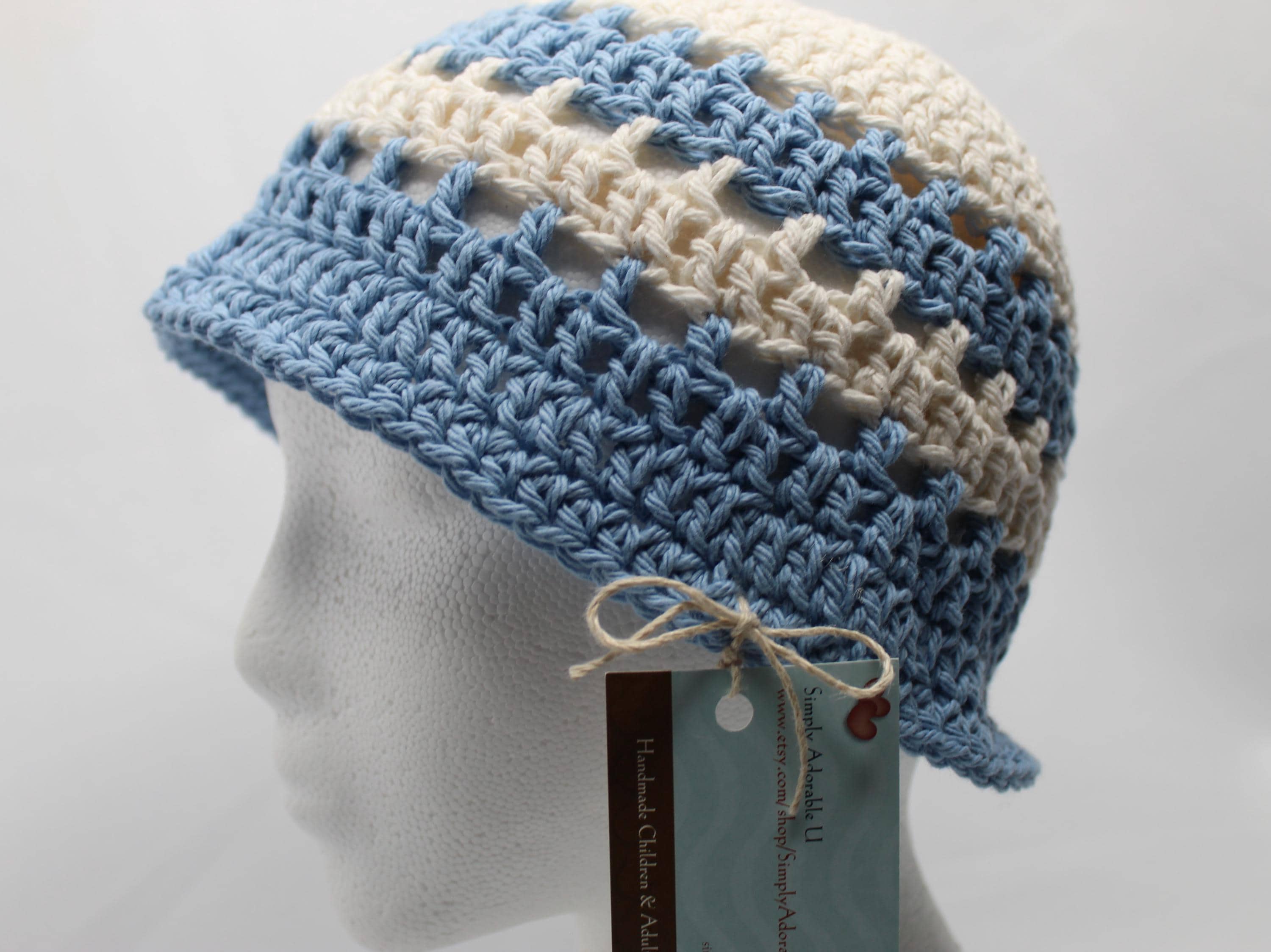 Chic Crochet Bucket Hat in Blue and White HANDMADE 100%cotton Blue Striped Handmade Crochet Bucket Hat Flare - Etsy main image 3