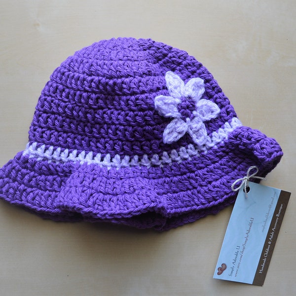 Simply Adorable U Handmade Purple Crochet Baby Sun Hat, Baby Girl Sun Hat, Handmade Baby Sun Hat, Girl Floppy Brim Hat, Child Sun Hat