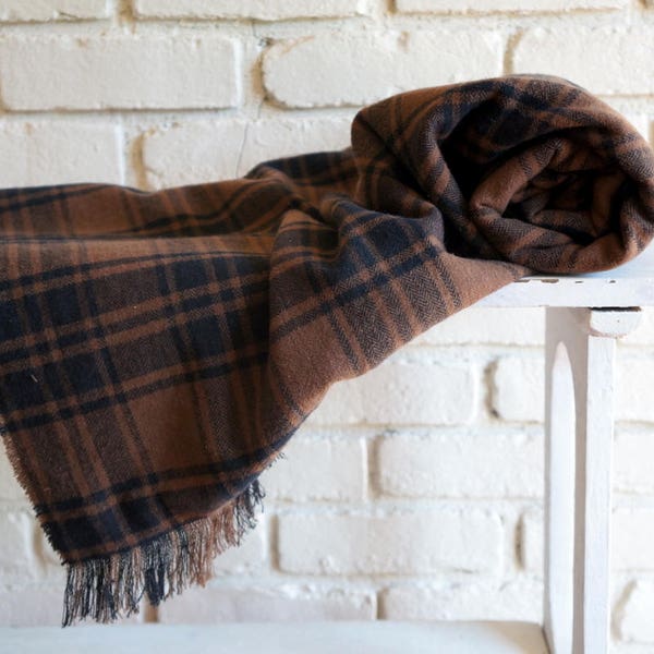 Brown and Black Plaid Throw Blanket - Fall Flannel Blanket - Thanksgiving Blanket - Herringbone Blanket - Cabin Blanket - Gift under 50