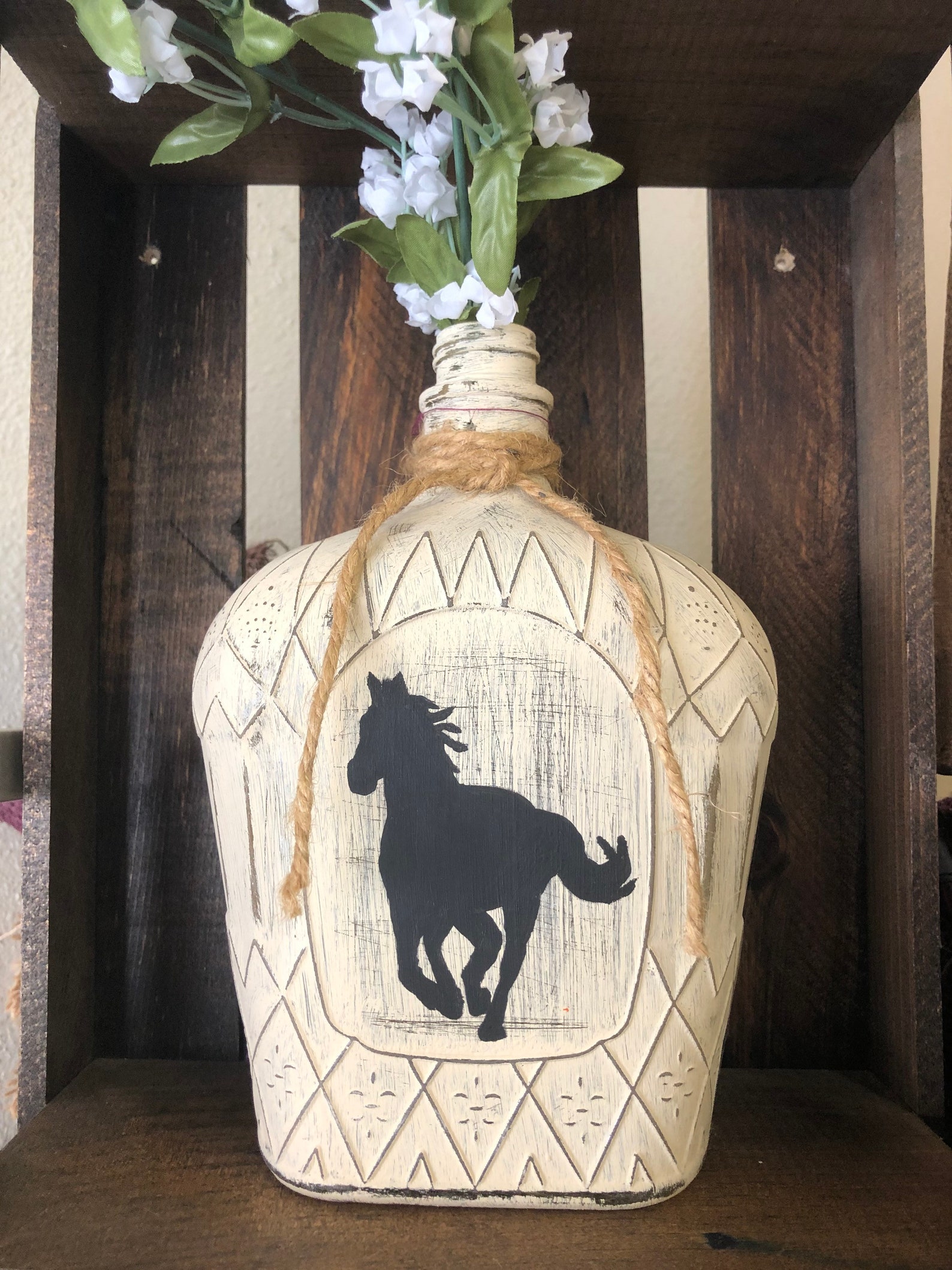 Painted liquor bottle with horse Etsy