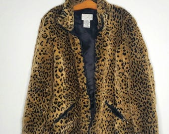 Michel Alexis Paris Faux Fur Leopard Coat Luxuriou&soft Sweep
