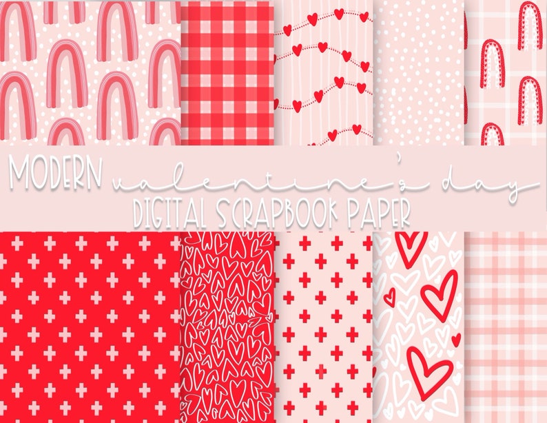 Digital or Printable Modern Valentine/'s Day Digital Scrapbook Paper 12 x 12