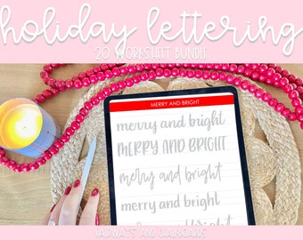 Holiday Lettering Worksheet Set | Digital and Printable | Hand Lettering Guide | Lettering Practice