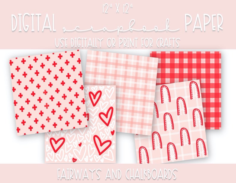 Digital or Printable Modern Valentine/'s Day Digital Scrapbook Paper 12 x 12